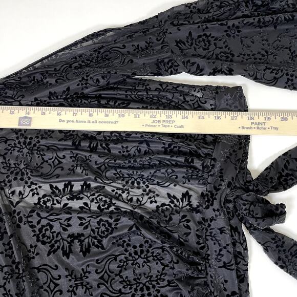 ADAM LEVINE Medium Sheer Black Velvet Burnout Bell Sleeve Open Tie Back Boho Top - Picture 9 of 11